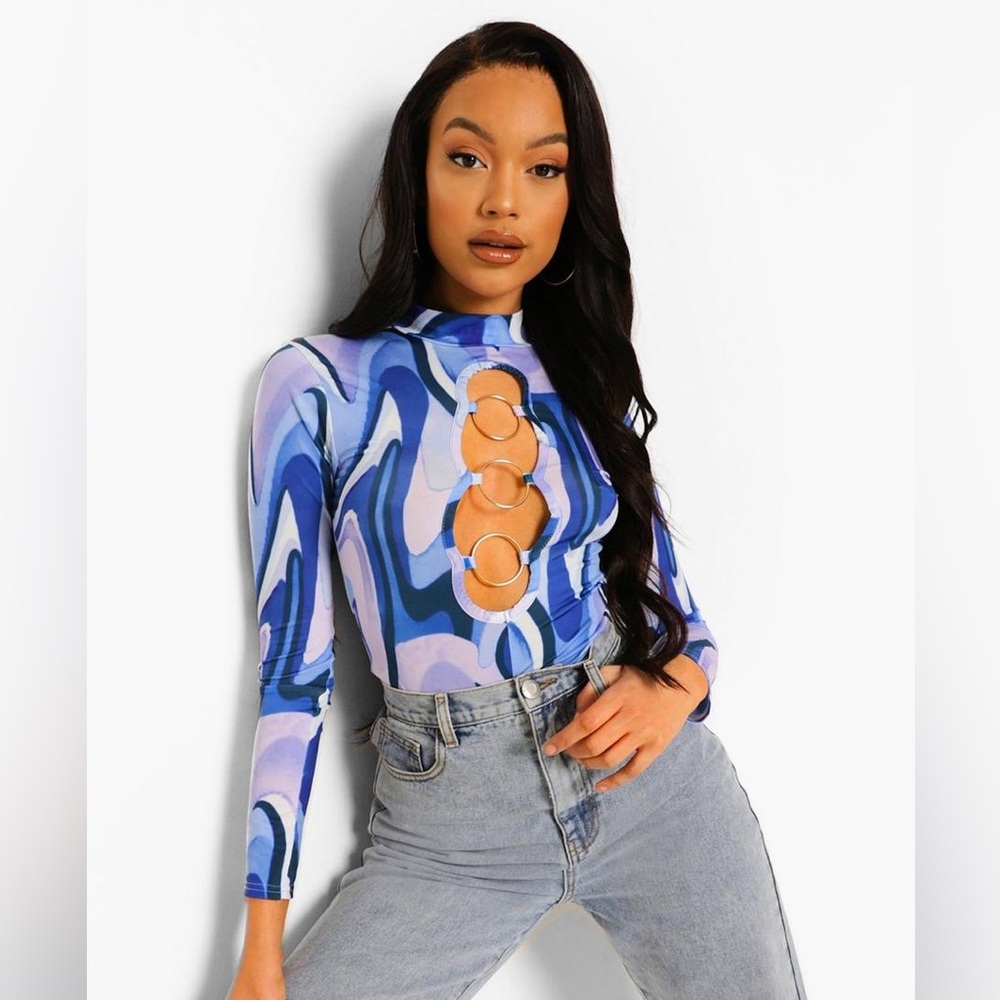 Boohoo Marble Printed Ring detail Bodysuit